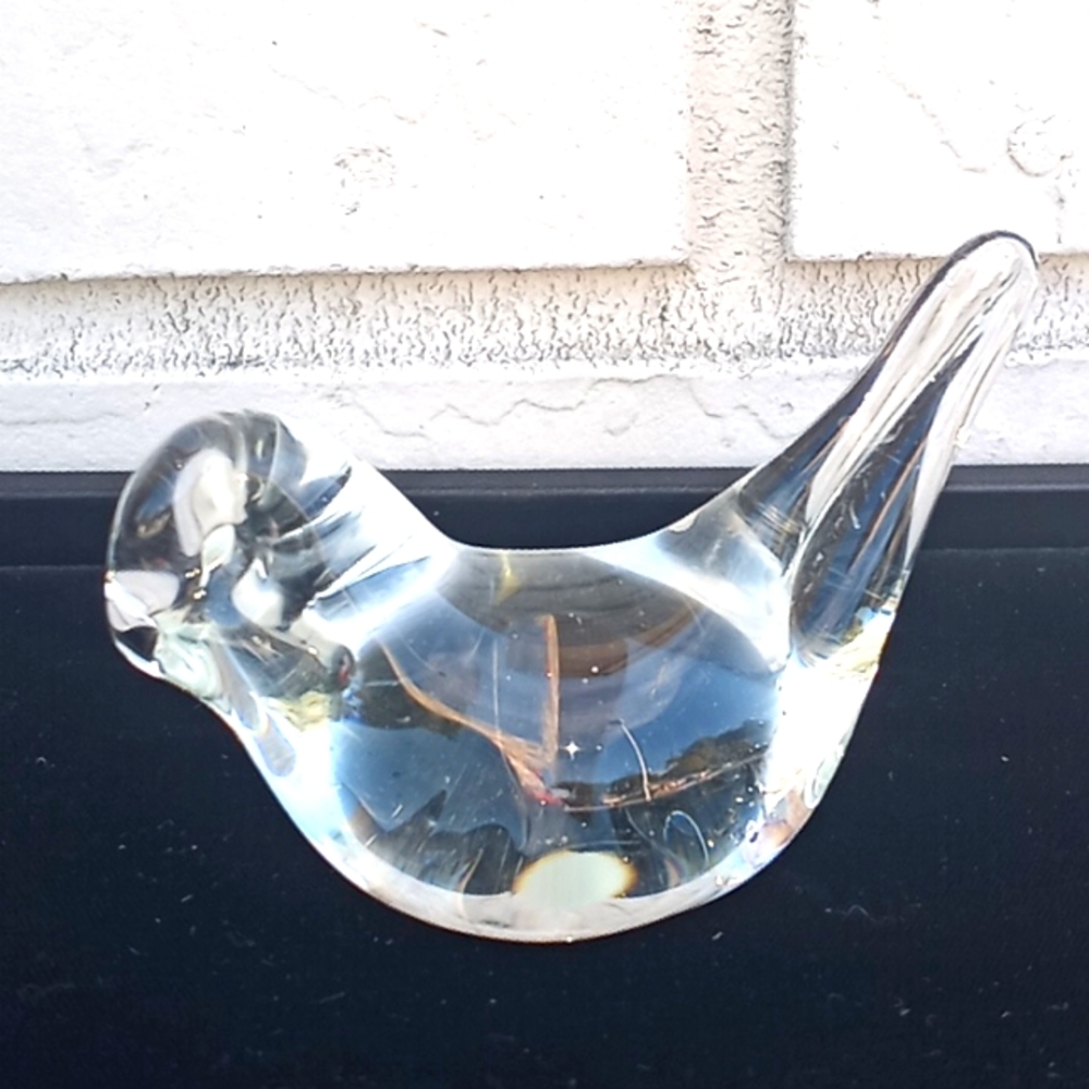Vintage Clear Art Glass Bird Paperweight Figurine